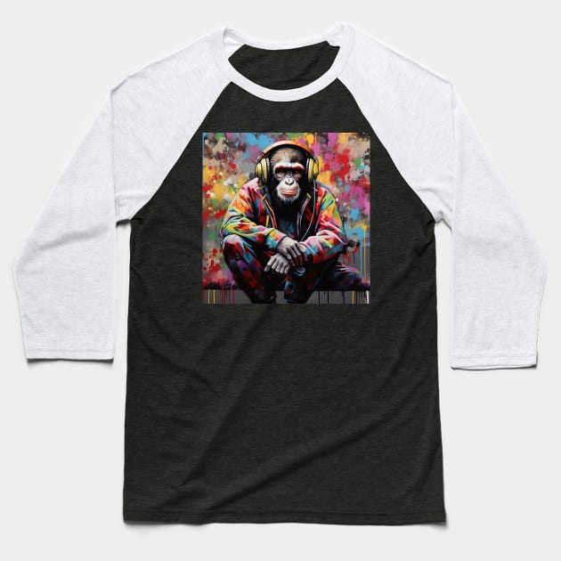 Cool BANKSY DJ Monkey With Headphones Art Baseball T-Shirt by VisionDesigner